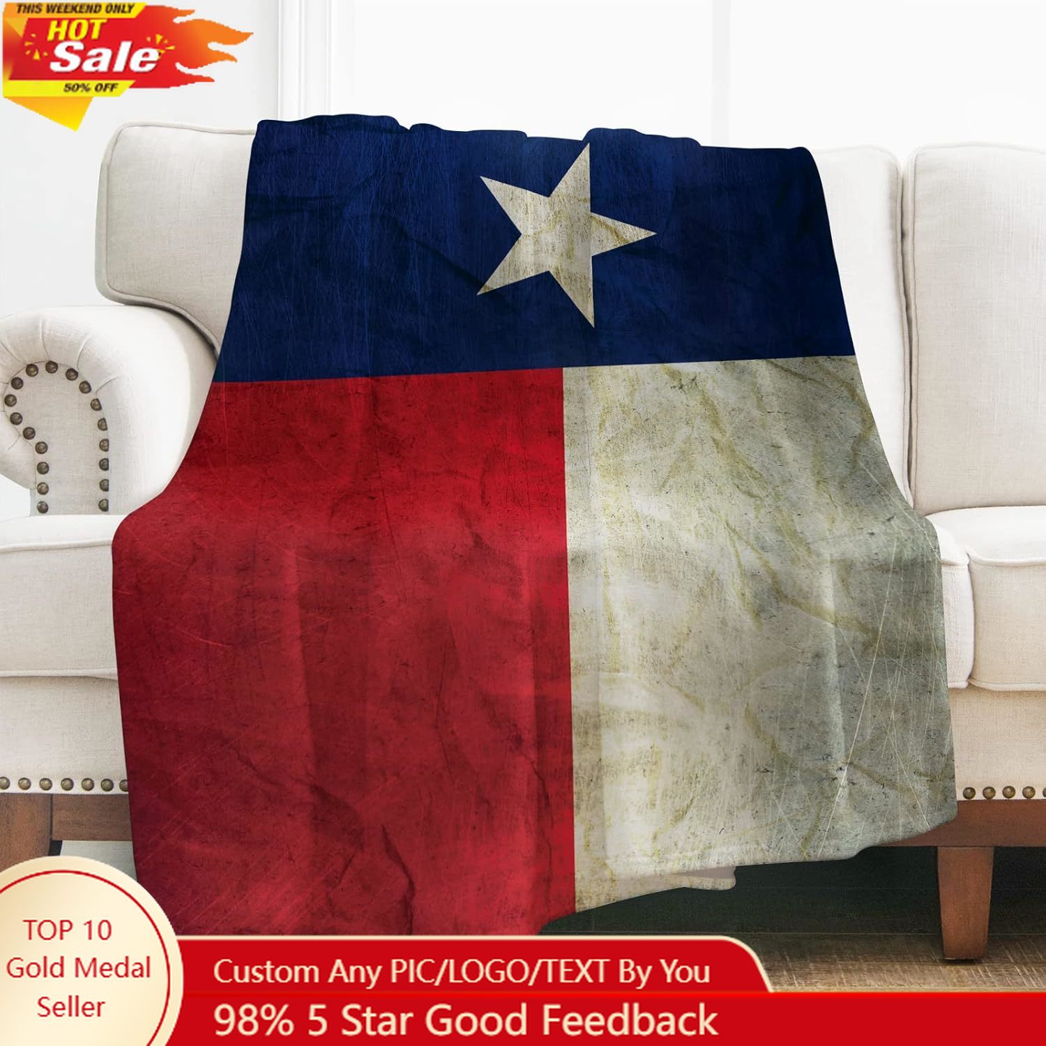 Quality Home Textiles - Levens Texas Flag Throw Blanket Gifts