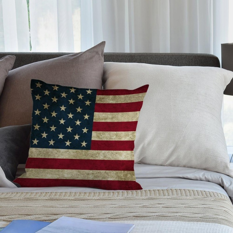 Quality Home Textiles - Vintage American Flag Linen Pillow Cover,