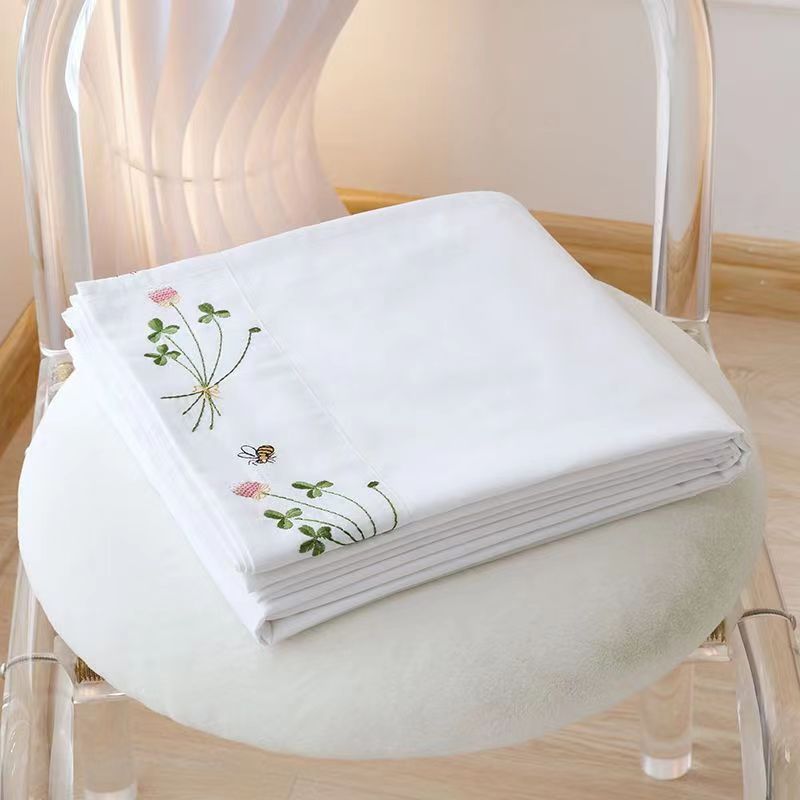 Quality Home Textiles - Pure White Bedding Sheet Floral Embroidery