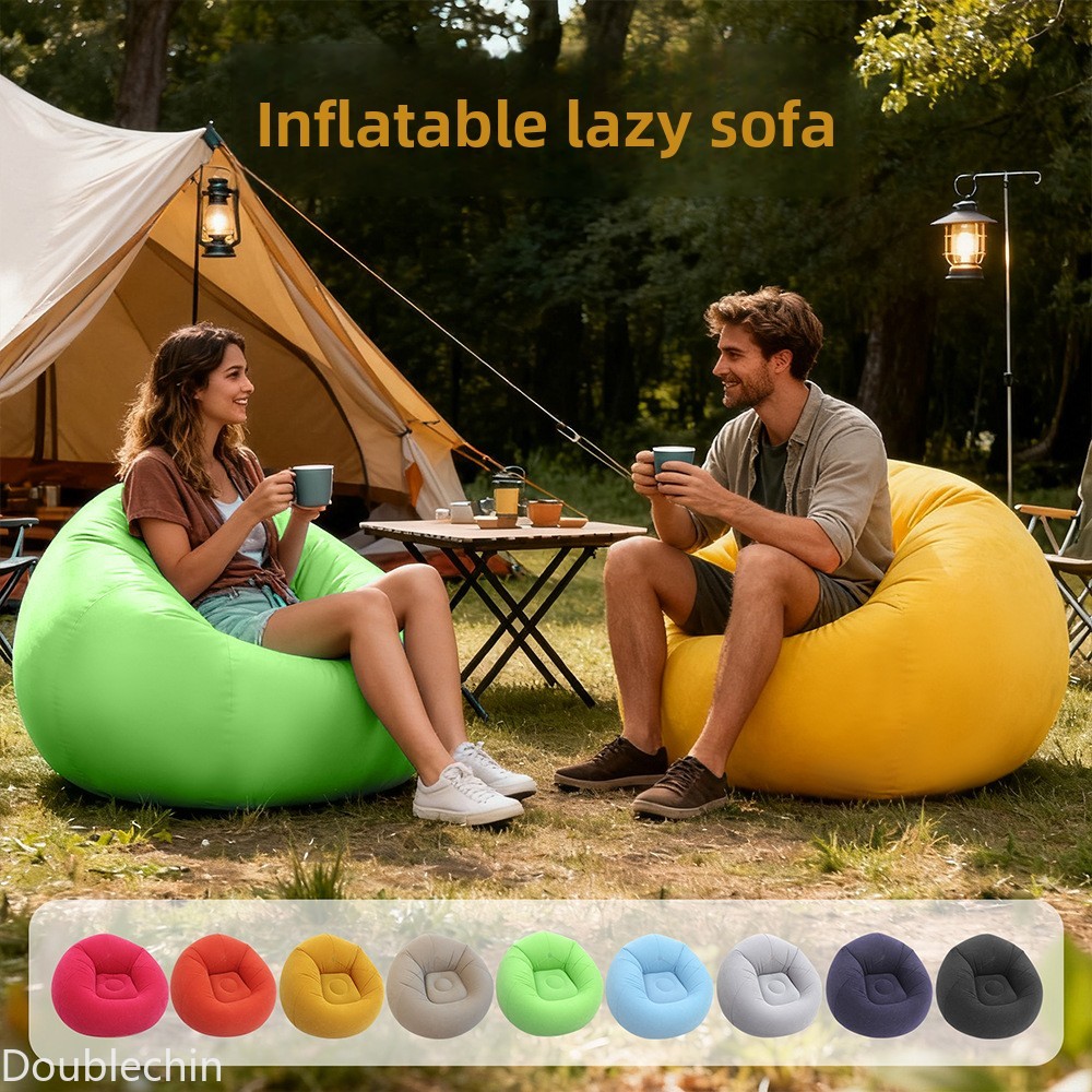Floor Cushion Pouf - Single Flocked Inflatable Lazy Sofa, Foldable