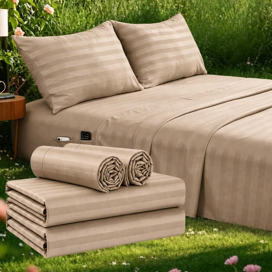 Striped Cooling Sheets Set Kin - Fitted Sheet Deep recension och pris