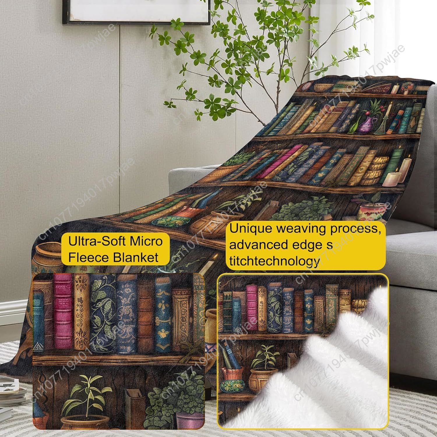 Vintage Bookshelf Blanket Read - Home Textiles Throw recension och pris